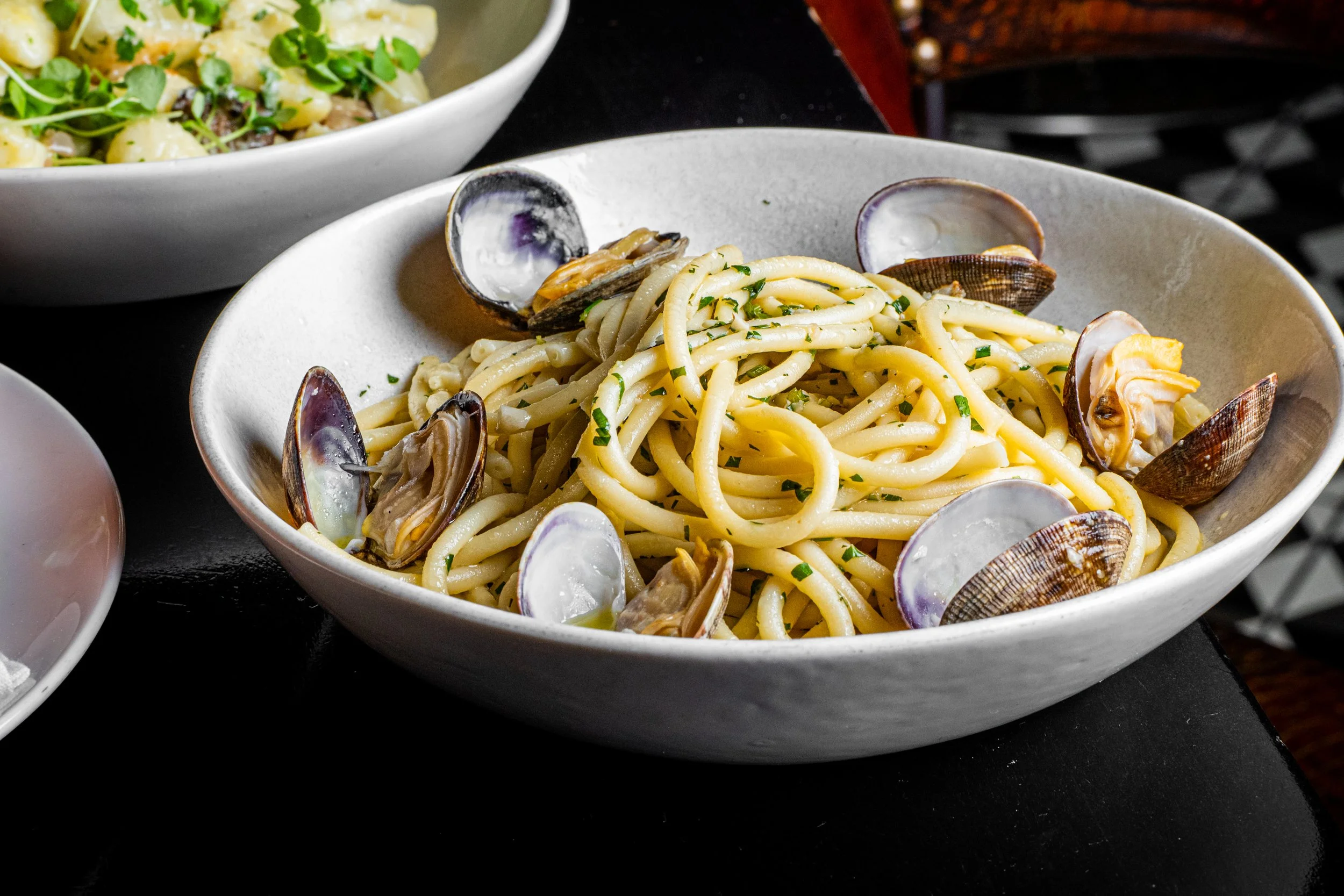 Bowl of linguini pasta and clams